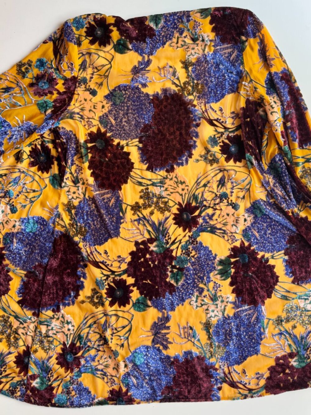 Anthropologie FLOREAT Aurelia Yellow Floral Burnout Velvet Kimono, One Size - Picture 10 of 13